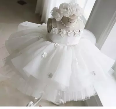Girl's Dresses Born Baptism Dress For Baby Girl White First Birthday Party Wear 3D Flower Toddler Christening Gown Wedding