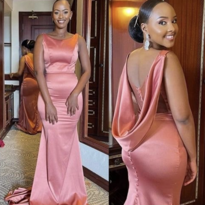 Coral pink prom dresses mermaid evening gown - Thumbnail 2