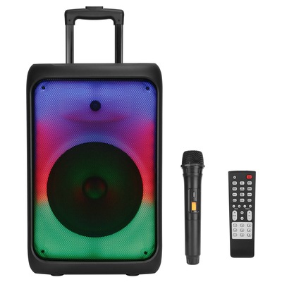 Portable Wireless Party Speaker Party Speaker with with 5 Colorful Lighting Modes TWS FM USB MMC Slot Aux In Recording Mic Priority Trolley Handle 2 W