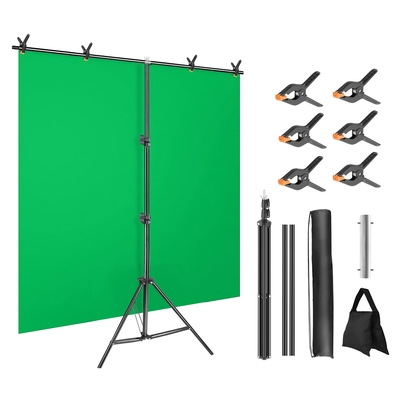 5?6.5FT T-Shape Photo Video Backdrop Stand Heavy Duty Background Stand Adjustable Photography Backdrop Stand with 6 Spring Clamps Sandbag Carry Bag fo
