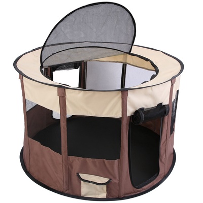 Foldable Playpen for Dog with Carry Bag Portable Travel Waterproof Indoor Outdoor Pet Cage Tent Detachable Upper Cover For Dog Cat Rabbit-Coffee-Large