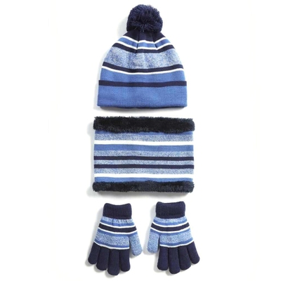 Winter Kids Knitted Hat Scarf Gloves 3Pcs Boys Girls Winter Warm Beanie Hat and Glove Scarf Set Beanie Neck Warmer Mittens for 4-7-Year-Old Kids-Blue