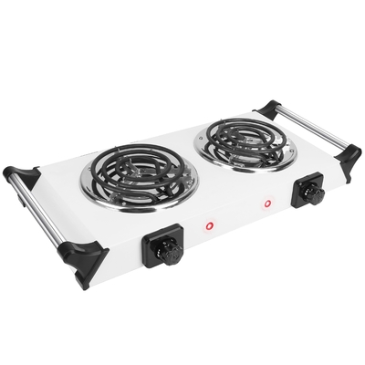 2000W Electric Dual Burner Portable Coil Heating Hot Plate Stove Countertop RV Hotplate with 5 Temperature Adjustments Portable Handles-Silver-Double