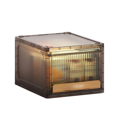 16.5L Stackable Storage Bin Plastic Drawer with Lid Closet Organizer Two Ways Opening Storage Box for Closet Kitchen Living Room Bedroom-Brown-Large