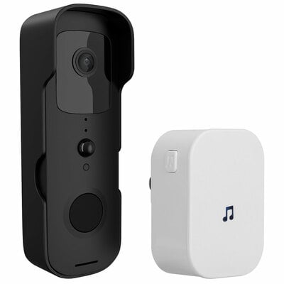 Wireless Smart Wi-Fi Video Doorbell Security Phone Doorbell Intercom Camera Two Way Audio Night Vision Compatible with Alexa Google Assistant-Black