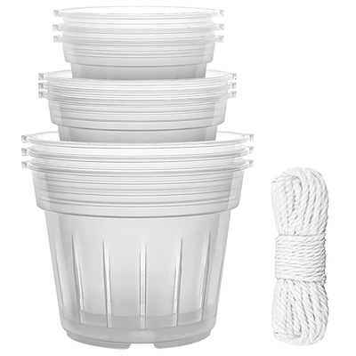 9Pcs Orchid Pots Clear Reusable Plastic Flower Plant Nursery Planter Seed Starter Pots with Drainage Holes with 32.8FT Rope 4.72in/5.51in/6.29in