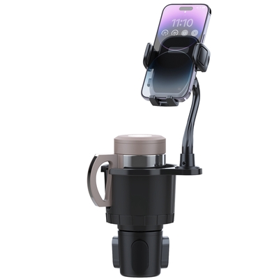 2 In 1 Car Cup Phone Holder Automotive Drink Holder with 360? Rotating Gooseneck Phone Mount Adjustable Base Fit for Most Phones Cups Vehicles