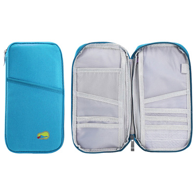 Travel Passport Wallet 12Cells Ticket ID Credit Card Holder Water Repellent Documents Phone Organizer Zipper Case Business Trip Daily Use-Blue