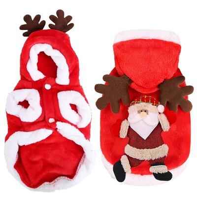 Pet Christmas Clothes Santa Claus Reindeer Antlers Costume Winter Outfit New Year Coat For Small Medium Dogs Cats Available in S/M/L/XL-Red-XL