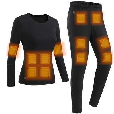 Heated Underwear Set Thermal Long Shirt Pants Electric Heating Long Johns Heated Top Pants Set with 28 Heating Zones 3 Heating Modes-Black-2XL