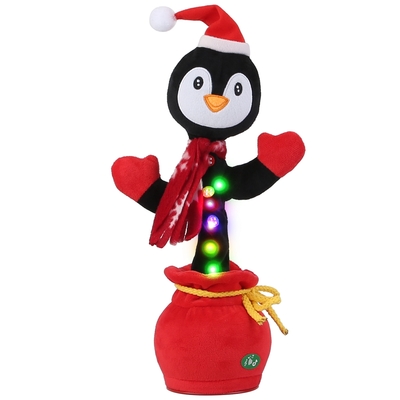 Kid Electric Dance Toy Christmas Elk Snowman Senior Penguin Plush Toy Interactive Sing Song Whirling Mimicking Recording Light up Toy-Penguin