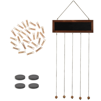 Wooden Hanging Picture Frame Photo Display String Ropes with 30 Clips Writable Blackboard Wall Decoration Postcard Artwork Picture Organizer