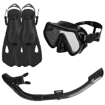 Snorkeling Gear Mask Fin Snorkel Set with Diving Mask Dry Top Snorkel Adjustable Swim Fins for Swimming Snorkeling Travel Diving-Black-S & M