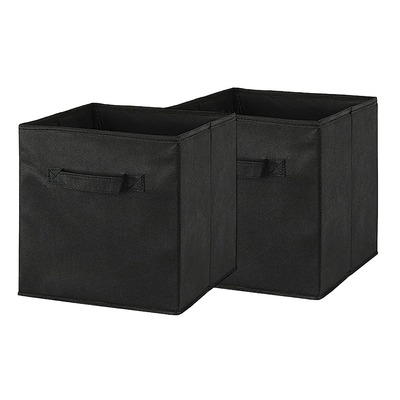 2 Sets Storage Bin Non-Woven Fabric Cube Organizer with Handle Foldable Cube Basket For Shelves Closet Living Room Bedroom Black-Black-2 pcs