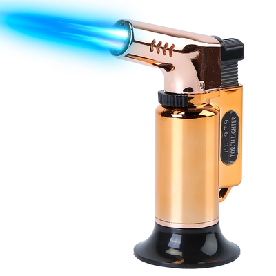 Culinary Butane Torch Lighter Refillable Blow Torch Flame Adjustable Flame Kitchen Cooking BBQ Torch w/ Fire Lock (Gas Not Included)-Gold