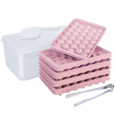 Small Ice Cube Trays - 4 Packs, Mini Circle Tray with Lid, Round Ice Ball Maker Mold. 132Pcs Ice Cubes, Perfect for Chilling Drinks.-Pink