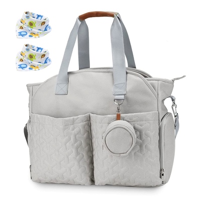 Breast Pump Bag Diaper Tote Bag with Detachable Shoulder Strap Side Pocket Free Baby Bibs Compatible with Spectra S1 S2 Medela-Light Gray