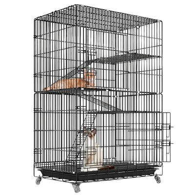 4 Tiers Cat Cage Rolling Metal Cat Playpen Enclosures Cat Kennel House Ferret Crate with 360? Lockable Wheels 3 Doors 3 Ladders Hammock