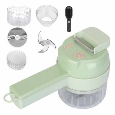 4-in-1 Handheld Electric Cutter: Mini Food Chopper, Grinder, Slicer, Dicer. Rechargeable, for Vegetables, Fruits, Garlic, Meat, Ginger.