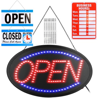 LED Open Sign 22.64x13.78In Business Neon Open Sign Advertisement Board with Steady Flashing Modes Business Hours and Open Closed Sign