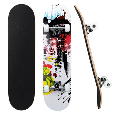 31x8in Skateboards Complete Standard Skate Boards For Girls Boys Beginner 9 Layers Maple Concave Skateboard For Kids Youth Teens-Multi