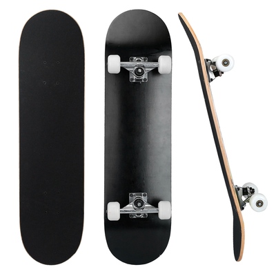 31x8in Skateboards Complete Standard Skate Boards For Girls Boys Beginner 9 Layers Maple Concave Skateboard For Kids Youth Teens-Black