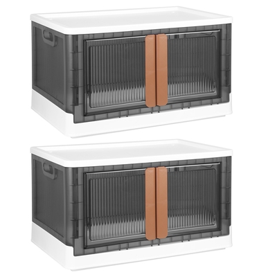 2Pcs 32L Foldable Storage Bins with Lid Collapsible Stackable Closet Organizer Containers with Front Door Lock 4Pcs Wheels-White-30cm