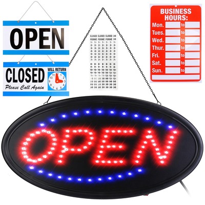LED Open Sign 18.7x9.45in Business Neon Open Sign Advertisement Board with Steady Flashing Modes Business Hours and Open Closed Sign