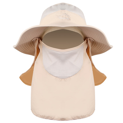 Fishing Bucket Hat Wide Brim Breathable Unisex Hat Sunlight-proof Removable Neck Face Fishing Cap For Fishing Hiking Traveling-Beige