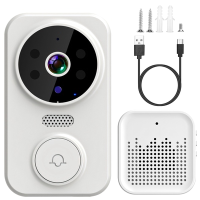 WiFi Security Doorbell Camera with Volume Adjustable Wireless Chime 1080P Camera Night Vision 2-Way Audio Free Cloud Storage-White