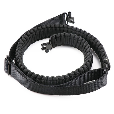 Tactical Paracord Sling Adjustable Paracord Strap Gun Belt Rifle Gun Sling w/ Dual Point 360 Degree Swivel Rotating Latches-Black