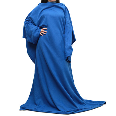 Wearable Fleece Blanket with Sleeves Cozy Warm Microplush Sofa Blanket Extra Soft Lightweight for Adult Women Men 3 Colors-Blue