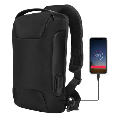 Men 's Sling Backpack Waterproof Anti-theft Shoulder Crossbody Chest Bag Messenger Sling Bag Daypack w/ USB Charging Port-Black