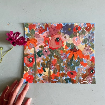 “Always Flowers” 7.5x 9 in acrylic on paper