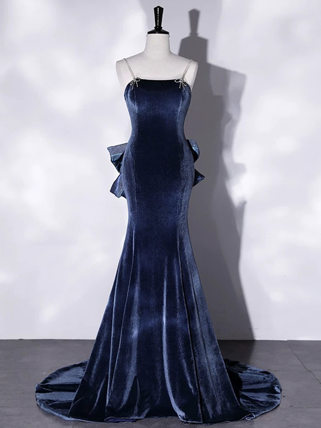 Blue Velvet Long Mermaid Prom Dress