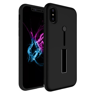 Finger Strap Phone Case for iPhone X Drop-protection Finger Ring Rugged Phone Case with Kickstand Dual Layer Case-Black