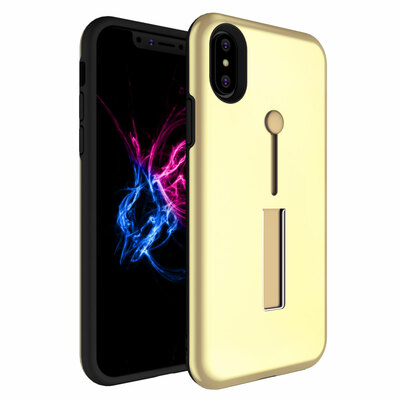 Finger Strap Phone Case for iPhone X Drop-protection Finger Ring Rugged Phone Case with Kickstand Dual Layer Case-Gold