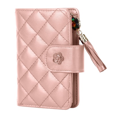 Women Wallet PU Leather Lady Clutch Case Credit Card Holder ID Card Window Coin Purse w/ Tassel For Girls-Pink