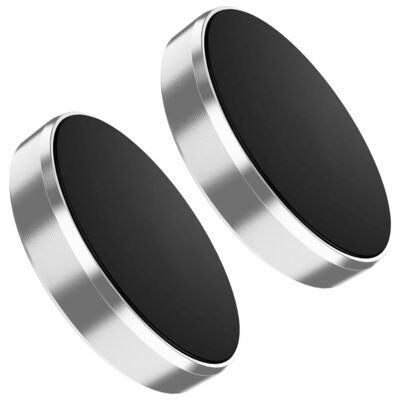 2 Pk Universal Magnetic Car Mounts - Dashboard Phone Holder fits iPhone, Galaxy & Most Smartphones-Silver