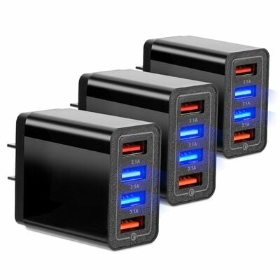 4-Pack USB Wall Charger: Fast Charging Adapter for Samsung Galaxy, iPhone, and More-Black-4-Port