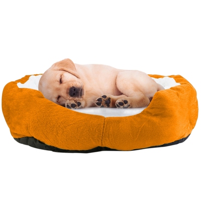Pet Dog Bed Soft Warm Fleece Puppy Cat Bed Dog Cozy Nest Sofa Bed Cushion For S/M Dog-Orange