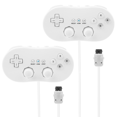 2PCS Classic Game Controller Pad Wired Gamepad Joypad Joystick for Nintendo Wii Remote-White