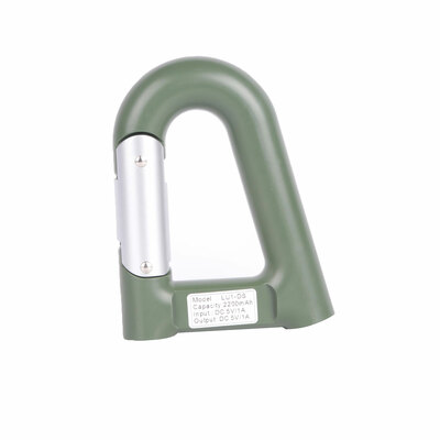 2200mAh Power Bank w/Emergency Flashlight Compass Carabiner-Shaped Hiking Camping Use-Green