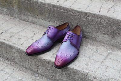 Crafted Leather Handmade Men Purple Patina Leather Oxford Wingtip Dress Shoes