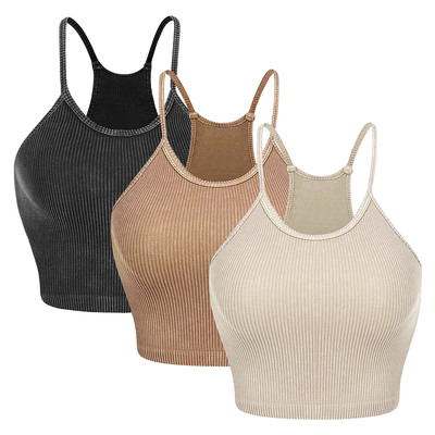 3 Pack Women Crop Basic Tank Top Ribbed Knit Sleeveless Round Neck 9 Color Machine Wash Summer Crop S to XL-Multi-Small