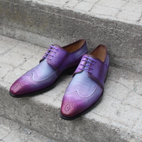 Crafted Leather Handmade Men Purple Patina Leather Oxford Wingtip Dress Shoes - Thumbnail 1