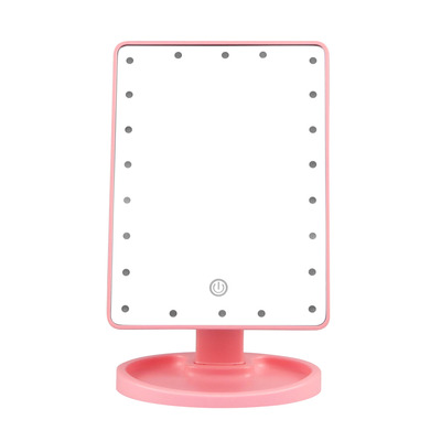 22 LED Lights Rechargeable Cosmetic Mirror 180? Rotation Makeup Mirror Touch Control Dimmable Vanity Mirror-Pink