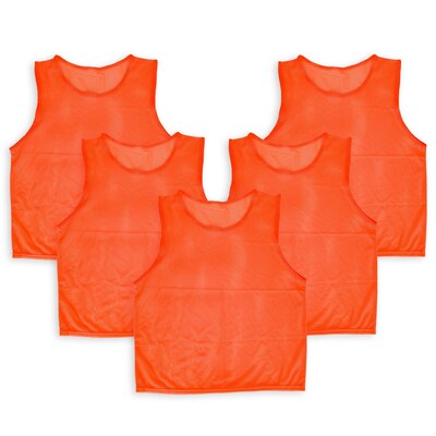 5Pcs Mesh Scrimmage Vests Soccer Basketball Team Training Pinnies Jerseys Shirt Adult Plus Size-Orange-Adult Plus