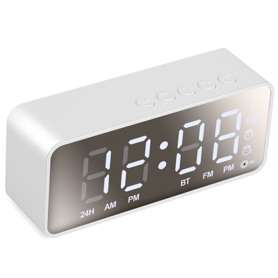 Mirror Digital Alarm Clock LED V5.0 Wireless Speaker Clock with FM Radio Temperature Display MMC Card Slot-White