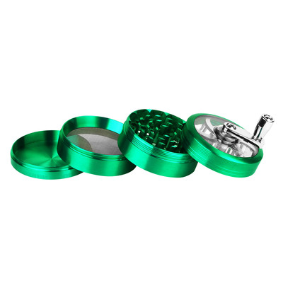 Herb Spice Tobacco Grinder 2.5-inch 4-Piece Zinc Alloy Hand Crank Crusher Kitchen Mill with Pollen Scraper-Aqua